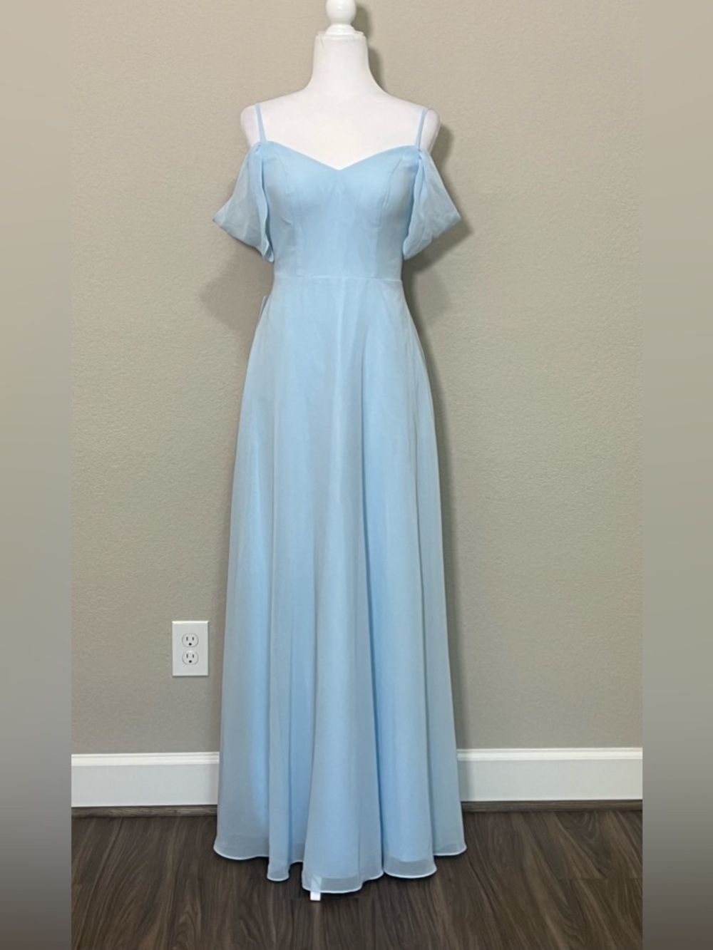 Azazie Sky Blue A-Line Off the Shoulder Chiffon Convertible Dress Size 4 - Picture 9 of 9